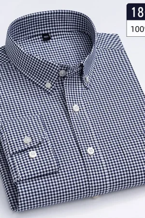 New in shirt hight-qulity100%Cotton long-sleeve shirts for men slim fit casual soft plaid tops sligle pocket houndstooth clothes