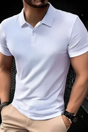 2025 Solid color polo shirt ultra-light men's quick-drying breathable sweat-wicking shirt suitable for fitness gym and running