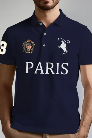 2025 Business Casual Men's Golf Polo Shirt Fashion Letter Print T-shirt Parisian Style Breathable Comfortable High-end Lapel Top